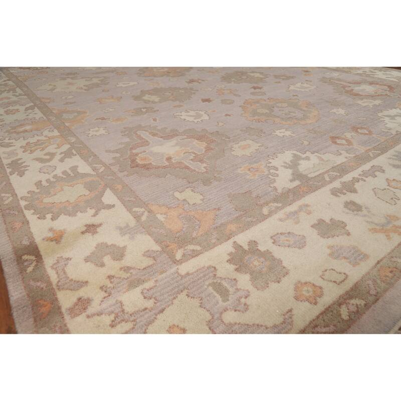Floral Gray Oushak Indian Area Rug Hand-Knotted Wool Carpet - 9'2" x 12'0"