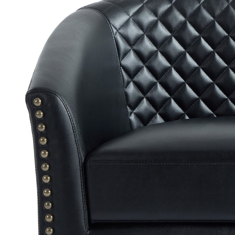 Faux Leather Nailheads Swivel Barrel Chair Set of 2