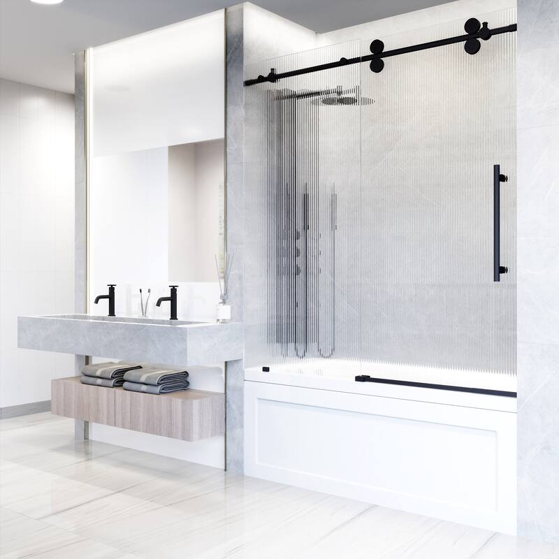 VIGO Elan 56" to 60" W x 66" H Frameless Sliding Tub Door in Matte Black