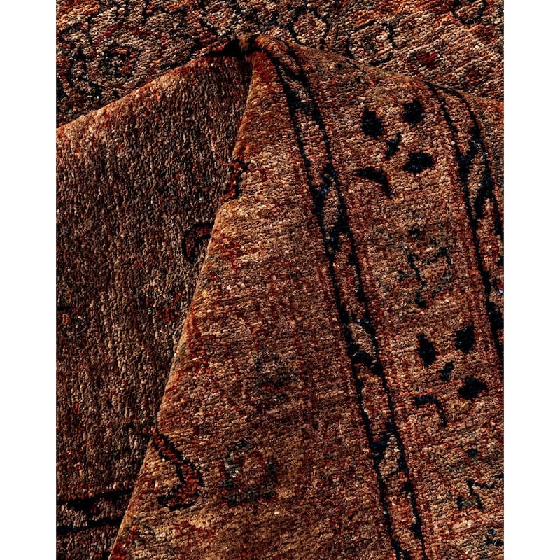 Overton Hand Knotted Wool Vintage Inspired Modern Contemporary Overdyed Brown Area Rug - 8' 3" x 11' 6"