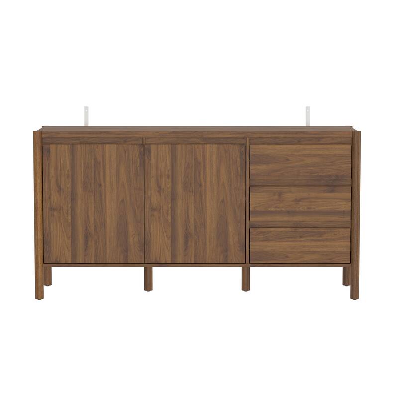 Wooden Living Room Storage Organizer,TV Stand Cabinet with 2 Doors & 3 Drawers,Mid-Century