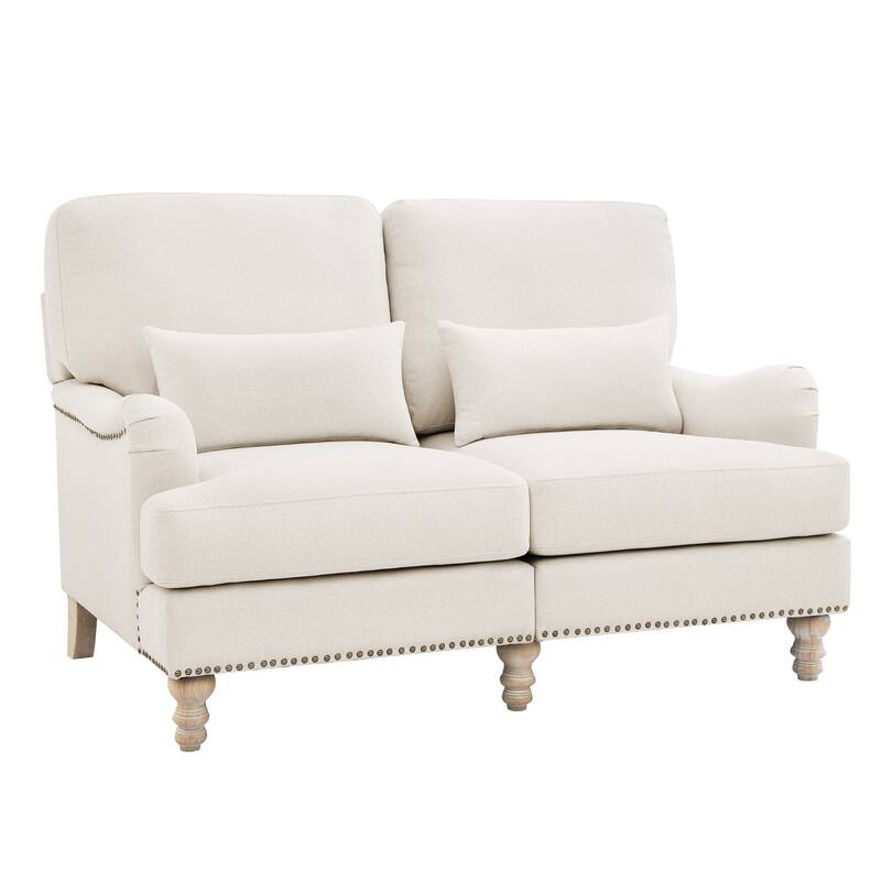 Modern 56''W 2-Seater Sofa Comfortable Solid Wood Couch with Pillows for Living Room