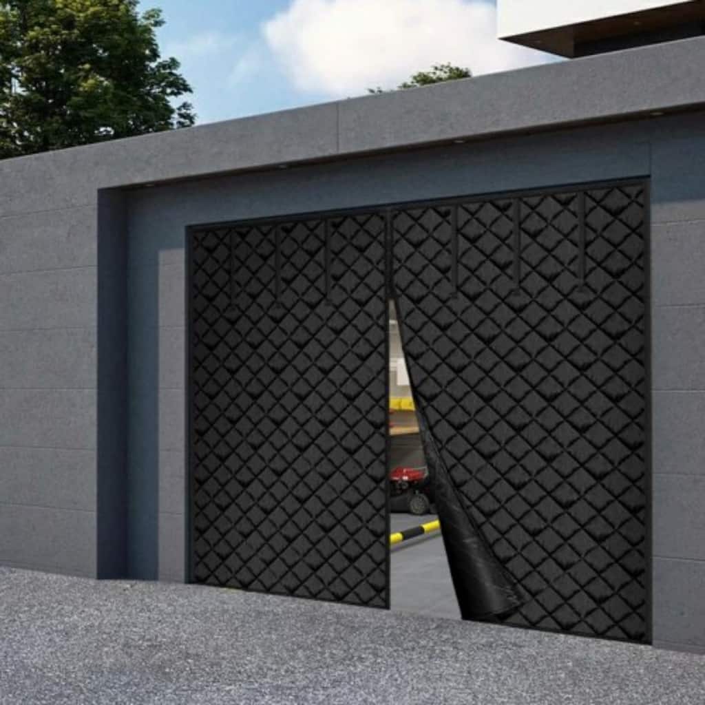 Black Insulated Garage Door Fabric Curtain with Magnets and Thermal Block Weighted Bottom