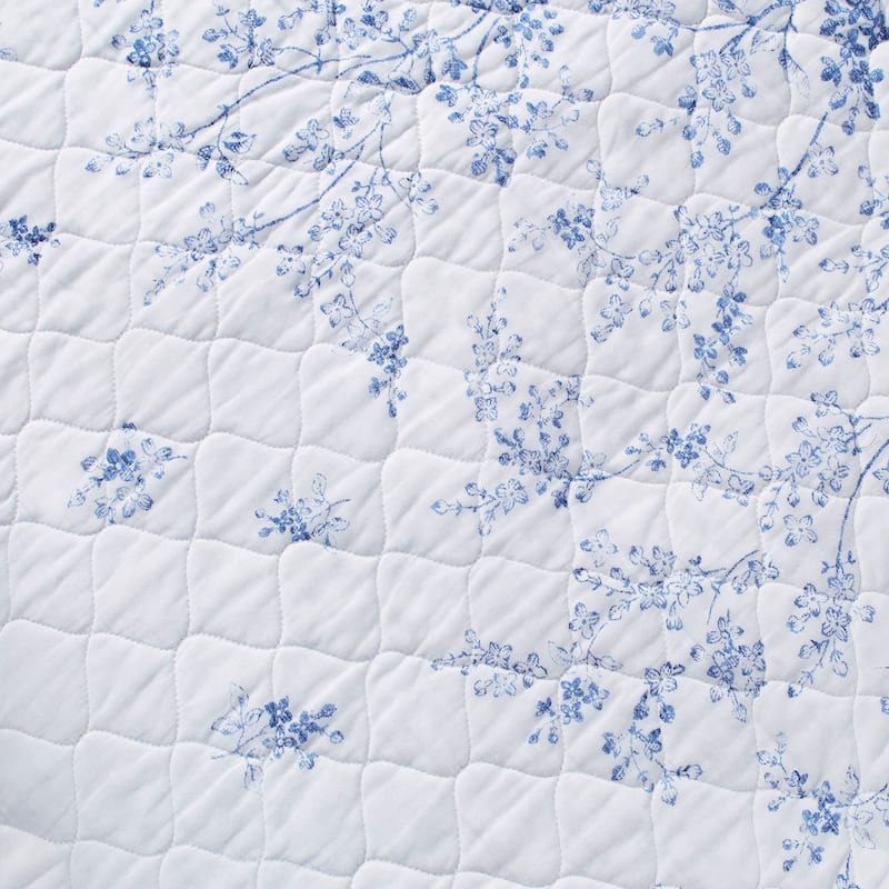Laura Ashley Flora Cotton Reversible Blue Quilt Set