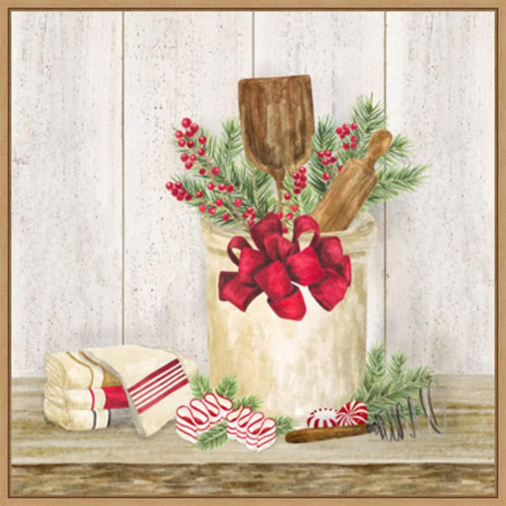 Christmas Kitchen I by Tara Reed Canvas Art Framed - 22 x 22 in
