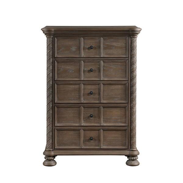 5 Drawers Wooden Chest with Bun Legs in Walnut - Bed Bath & Beyond ...