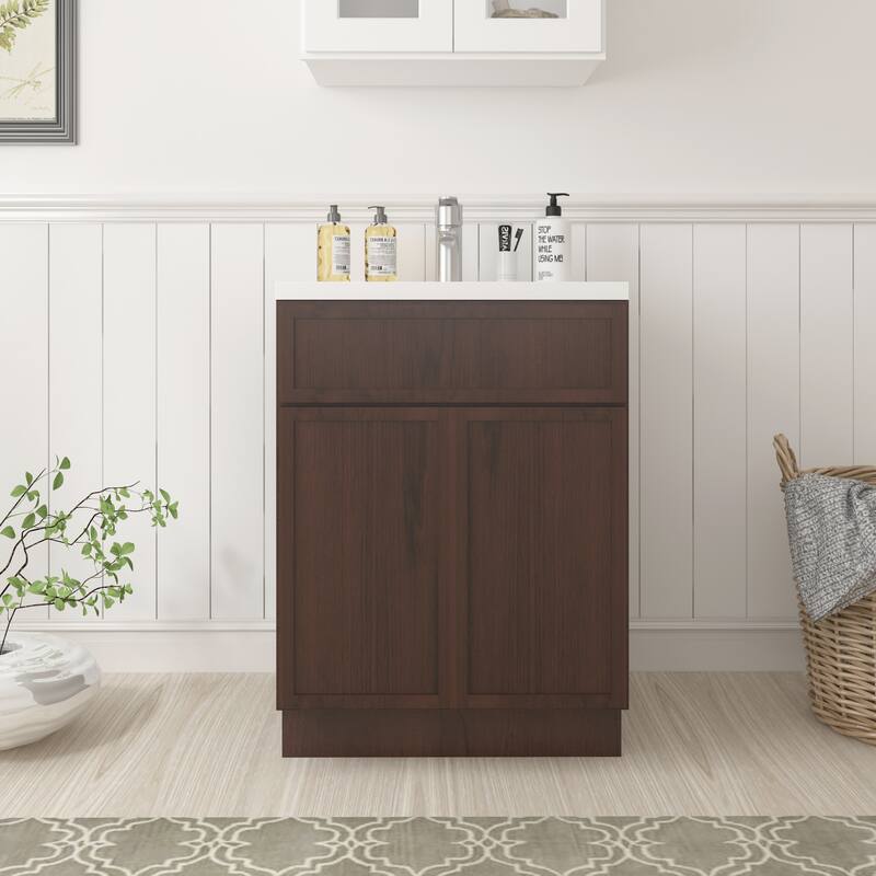 Vanity Art 24" Freestanding Single Base Storage Cabinet with Soft Close Doors - Brown