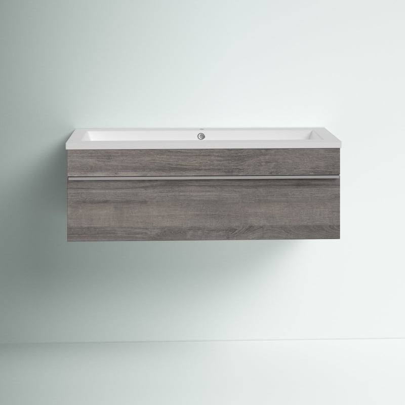 Trough Collection 42" Wall Mount Cultured Marble Top Bathroom Vanity with Sink and Drawer