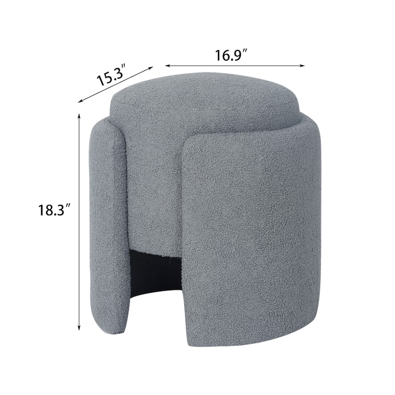 Adeco Round Ottoman Teddy Foot Stool for Living Room Bedroom
