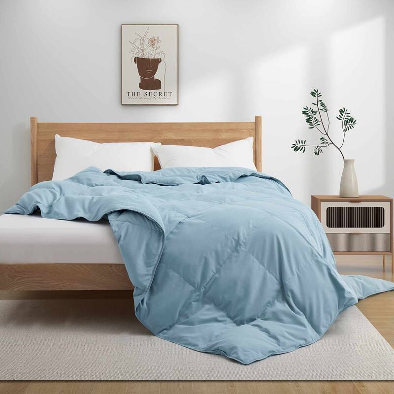 Lightweight White Feather Down Fluffy Comforter Duvet Insert - California King - Steel Blue