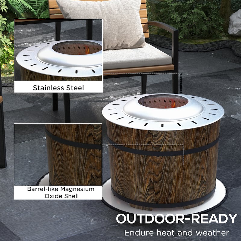 Outsunny Smokeless Fire Pit with Fireproof Mat, 20" Barrel Style Portable Wood Burning Firepit, Low Smoke Camping Bonfire Stove