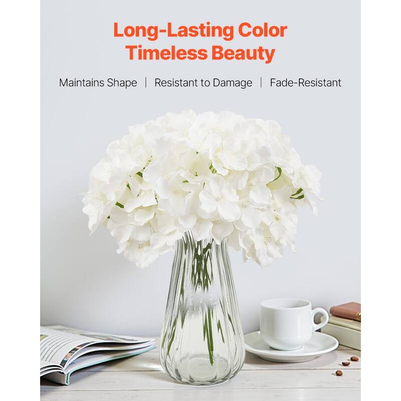 White Silk Hydrangea Artificial Flowers Set Realistic Layered Bloom Flexible Stems