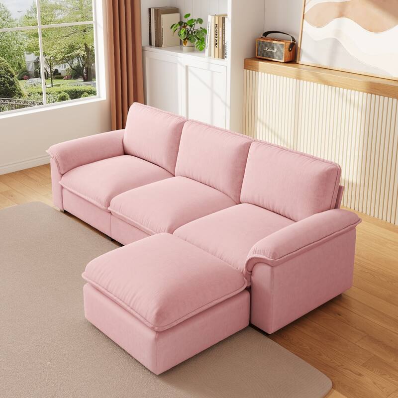 102" L-Shaped Chenille Sectional Sofa with Movable Ottoman