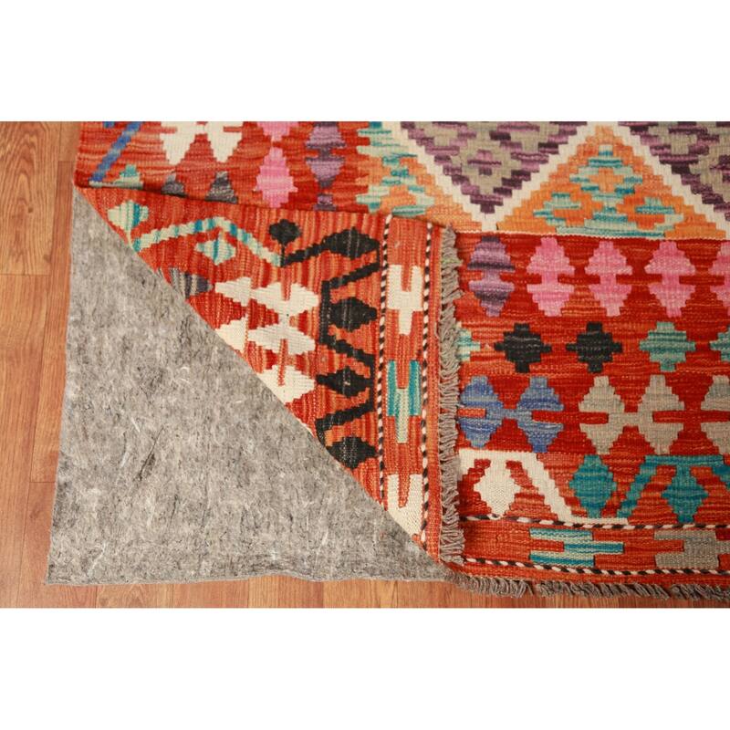 All-Over Trellis Kilim Oriental Large Rug Hand-Woven Wool Carpet - 10'8"x 12'11"