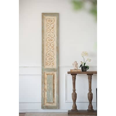 Modern Wooden Rectangle Hanging Panel Decorative Wall Sculpture with Carved Scroll Details, for Room Wall Space