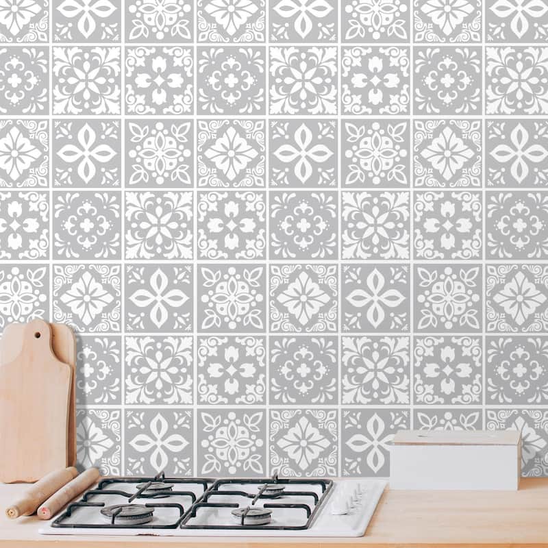 Walplus Andalu Light Grey Cement Spanish Tile Sticker Peel and Stick