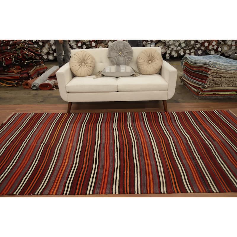 Hand Woven Oriental 100% Wool Carpet Southwestern Geometric Multi-Colored Kilim Area Rug - 10' 4'' X 5' 4''