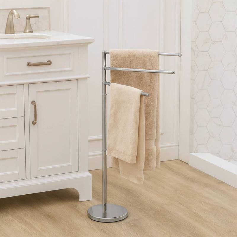 Freestanding 3-Arm Towel Rack in Stainless Steel - 19 L x 10 W x 34 H
