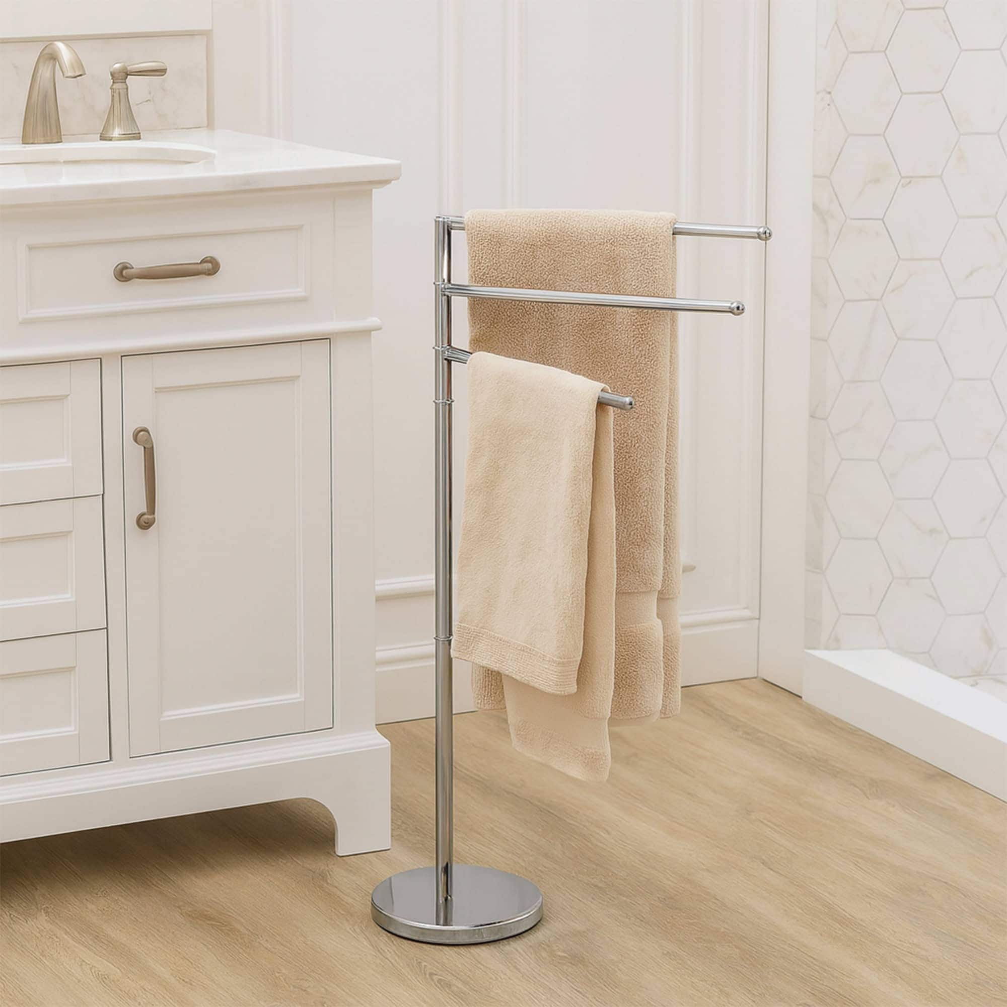 Freestanding 3-Arm Towel Rack in Stainless Steel - 19 L x 10 W x 34 H