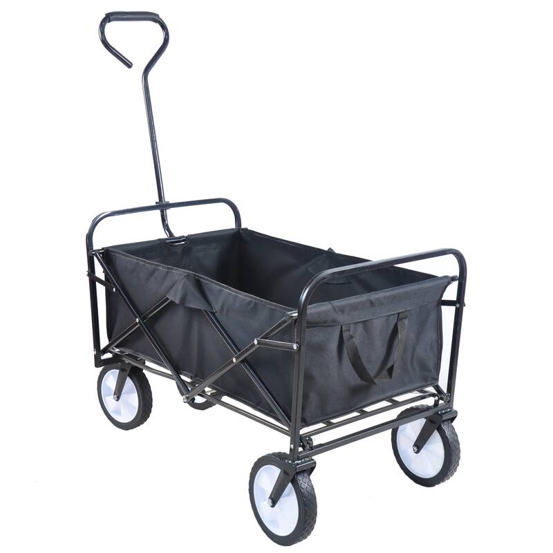 Folding Utility Wagon, Heavy Duty Steel Frame, 150lbs Capacity, Waterproof 600D Polyester, Adjustable Handle for Outdoor