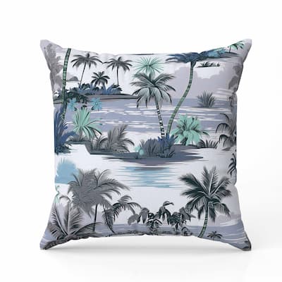 Tropical Beach Faux Suede Reversible Throw Pillow Grey and Blue