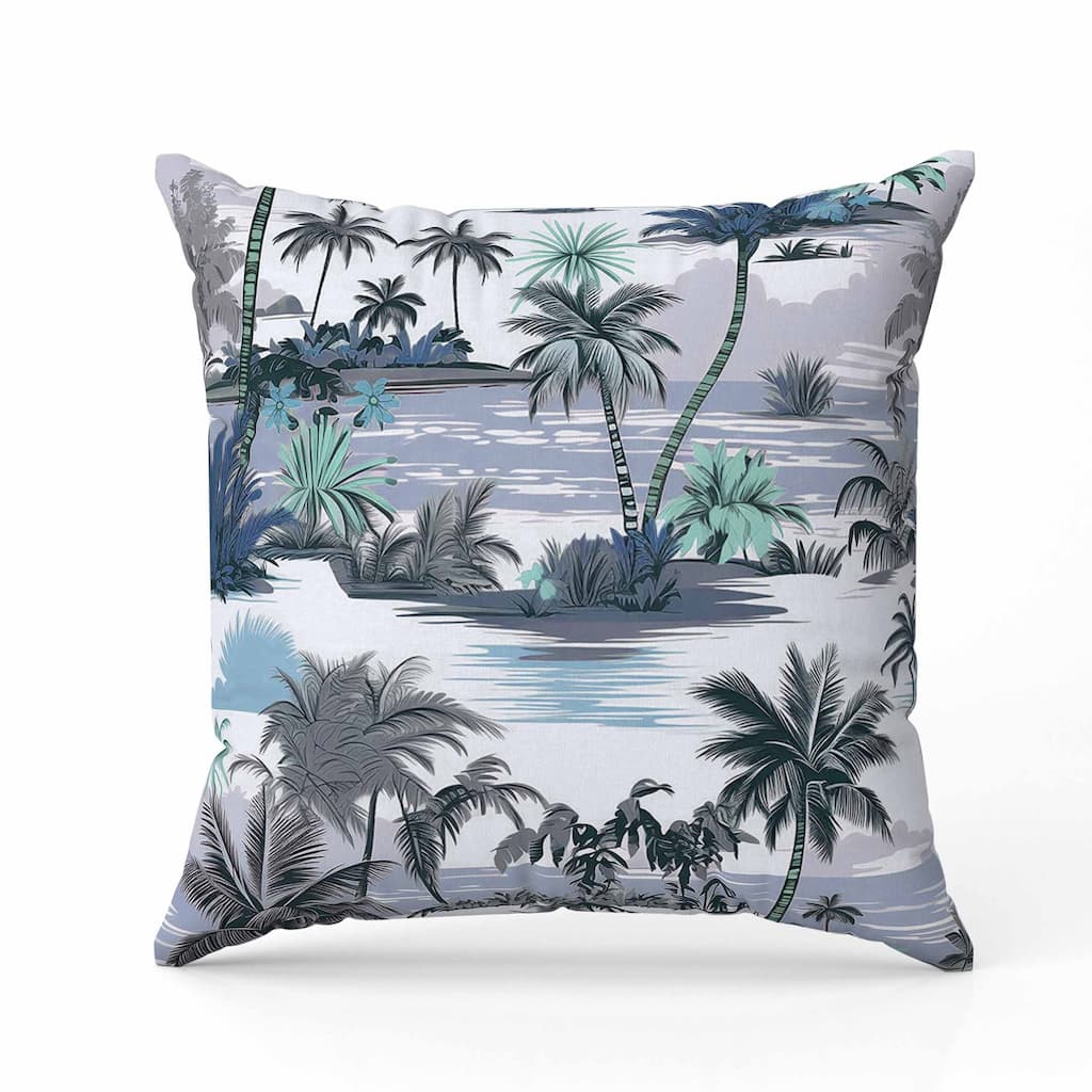 Tropical Beach Faux Suede Reversible Throw Pillow Grey and Blue