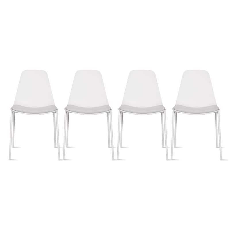 Set of 4 Plastic Dining Chairs Cushion Padded For Kitchen Metal Legs Guest Meeting Waiting Room Business Indoor Outdoor Patio - White