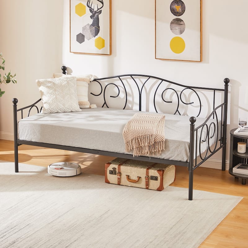 Javlergo Twin Metal Daybed Frame with Slats Classic Mattress Foundation No Box Spring Needed