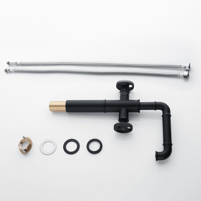 12.5"H Solid Brass Industrial Style Double Handle Bathroom Vessel Sink Faucet