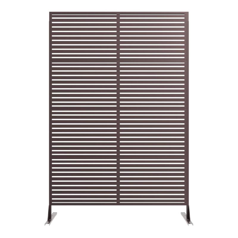 1PCS 72 in H x 46 in W Metal Privacy Screen Panel Freestanding Outdoor Divider with Stand Stripe01-Brown - Brown