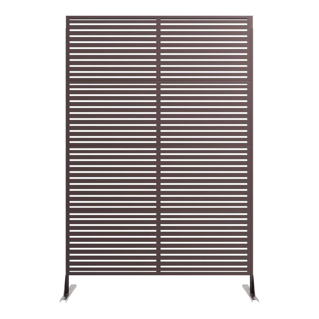 1PCS 72 in H x 46 in W Metal Privacy Screen Panel Freestanding Outdoor Divider with Stand Stripe01-Brown