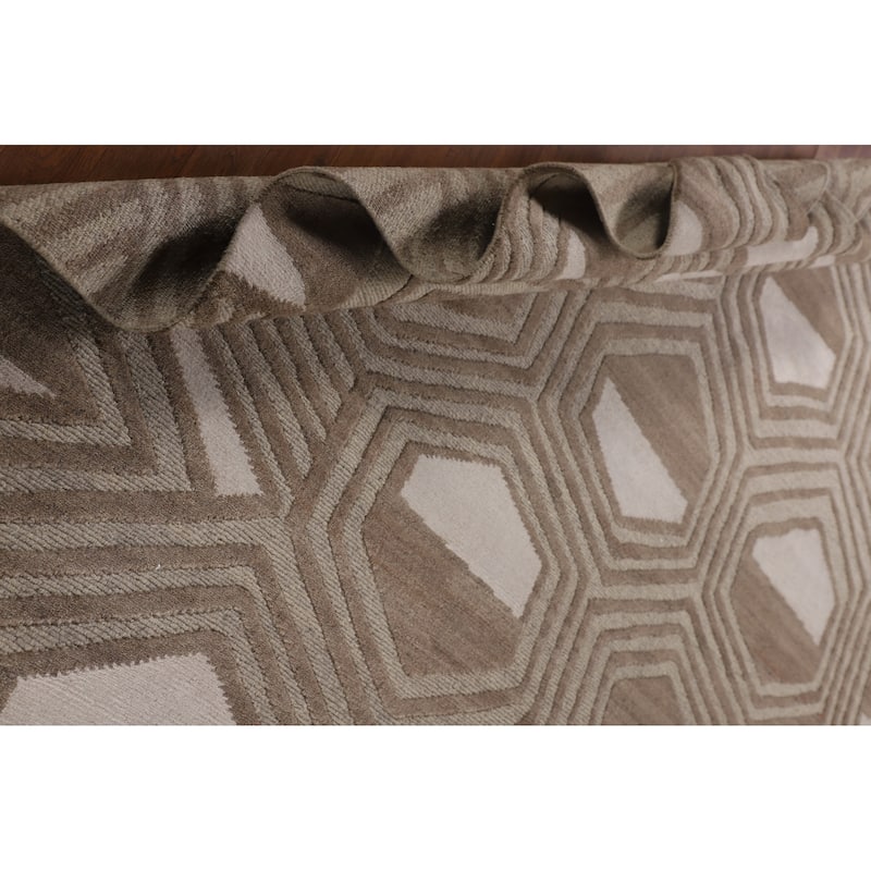 Geometric Modern Oriental Area Rug Handmade Beige Wool Carpet - 9'0" x 11'8"