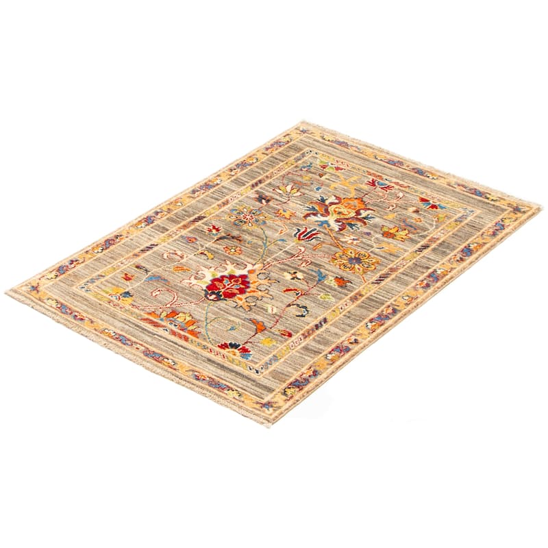 ECARPETGALLERY Hand-knotted Uzbek Ghazni Grey Wool Rug - 2'9 x 3'11