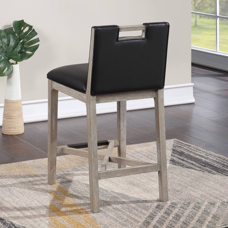 Jordan Solid Wood and Black Faux Leather Counter Stool