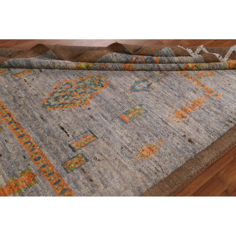 Hand Knotted Oriental 100% Wool Carpet Modern Tribal Greys & Charcoal Moroccan Area Rug - 9' 10'' X 6' 2''