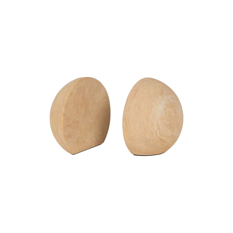 HomeRoots Set of Two Beige Stone Orb Decorative Bookends - 5.50 in. x 5.25 in. x 5.50 in.