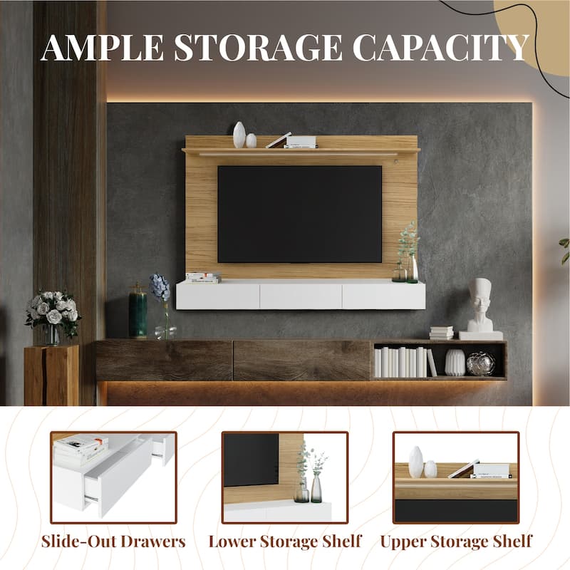 Modern Wall-Mounted Entertainment Center - Floating TV Panel for Up to 70-Inch TVs, Freestanding Design