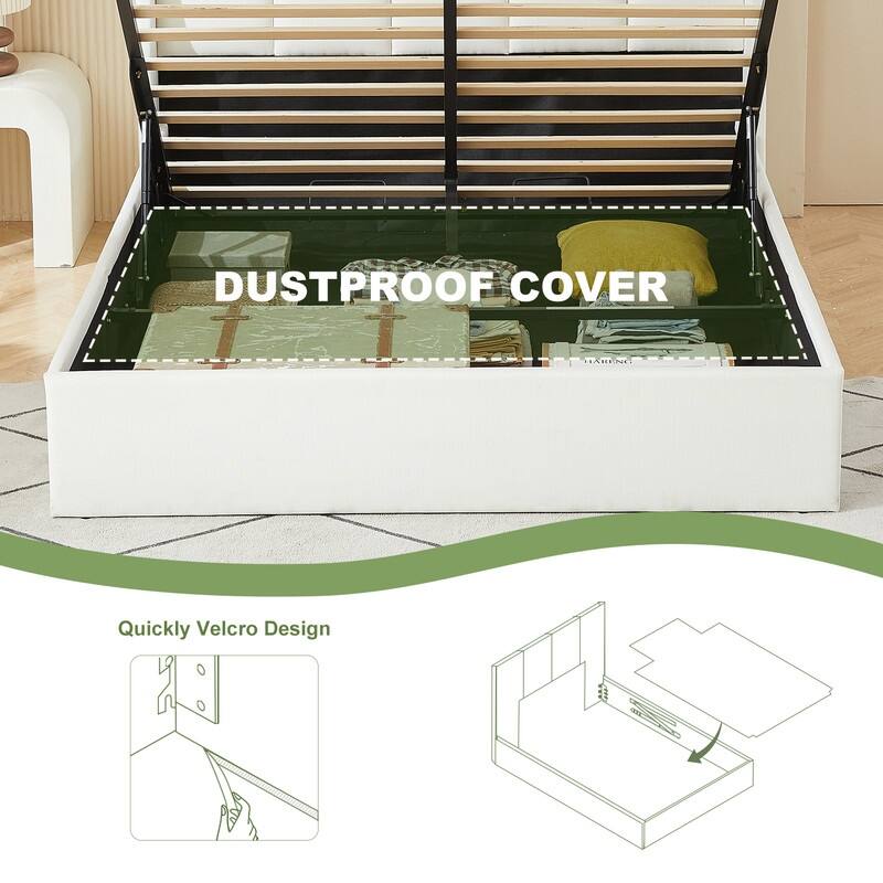 Linen Wingback Hydraulic Lift Up Storage Upholstered Platform Bed