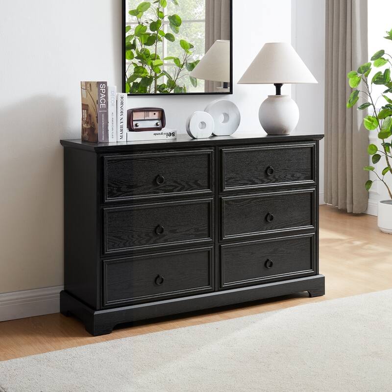 Wooden Bedroom Drawer Dresser with 6 Storage Drawers