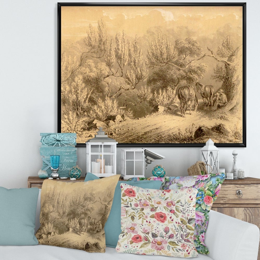 Designart "Vintage Cowboys In The West" Vintage Framed Canvas Wall Art Print