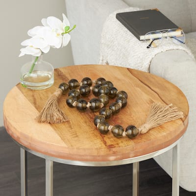 Glass Handmade Round Frosted Beaded Garland with Tassel with Knotted Brown Jute