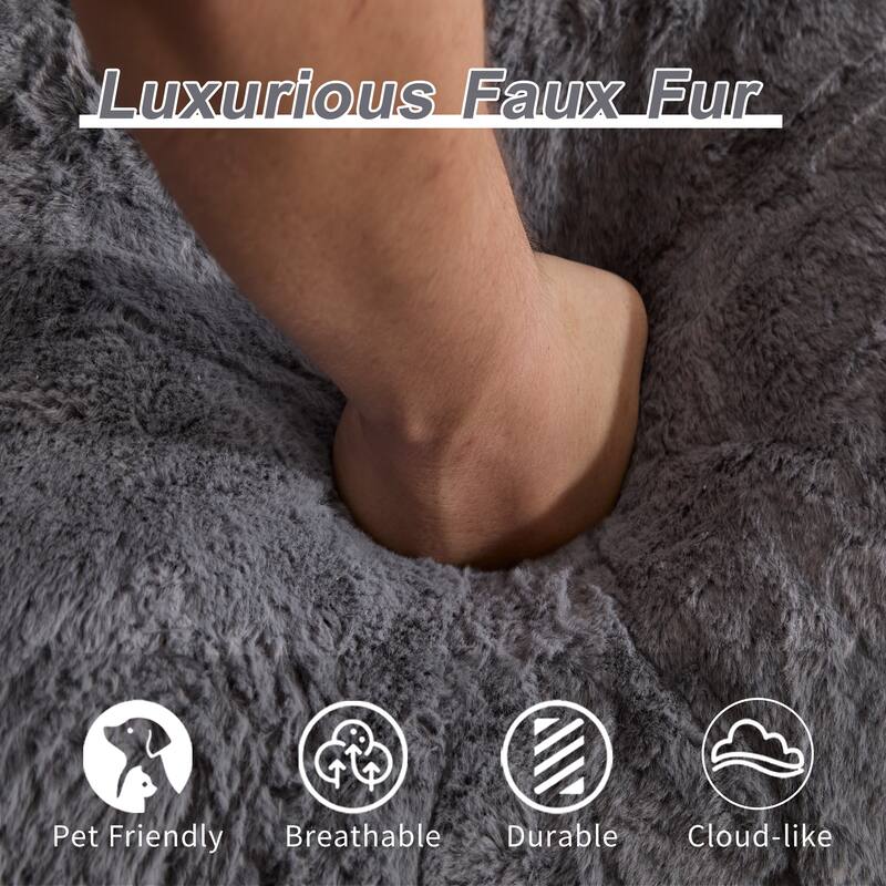 Fabric Upholstered Oversized Chase Lounge Loveseat Bean Bag Lazy Sofa with 2 Pillows