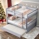 preview thumbnail 1 of 6, Full over Full Wood Bunk Bed with Twin Size Trundle and Guardrails, Convertible to 2 Full Size Beds Light Grey