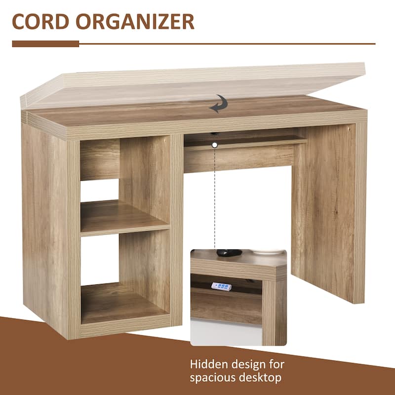 HOMCOM Rectangle Computer Desk with Thick Board and Display Shelves for Home Office Table Workstation