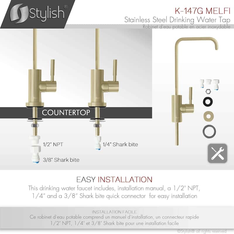 STYLISH Brushed Gold Single Handle Pull Down Kitchen Faucet with Cold Water Tap