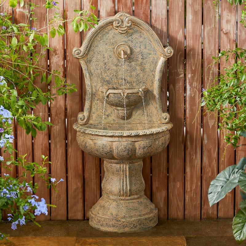 Glitzhome European 2-Tier Sculptural Resin LED Outdoor Wall/Floor Fountains