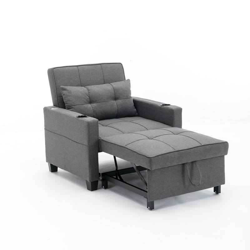 Dark Grey 68.12" Linen 3-in-1 Single Convertible Pull Out Sofa with USB Ports and Wear-resistantfor Living Room