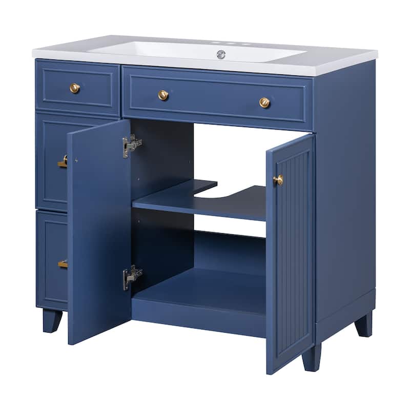 36" Bathroom Vanity Navy Blue Single Sink Bathroom Cabinet with Drawers - 36 Inch