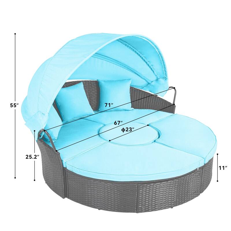 Moasis Patio Round Outdoor Daybed with Retractable Canopy Rattan Wicker Clamshell Furniture Seating