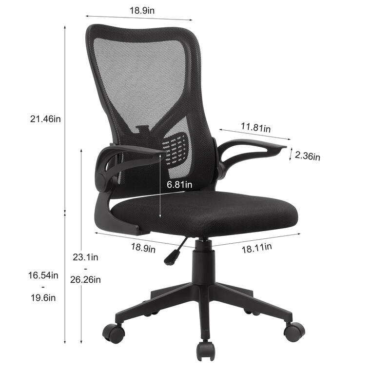 Javlergo Ergonomic Office Chair, Mesh Back Adjustable Height Swivel Computer Desk Chair with Flip-Up Arms and Lumbar Support
